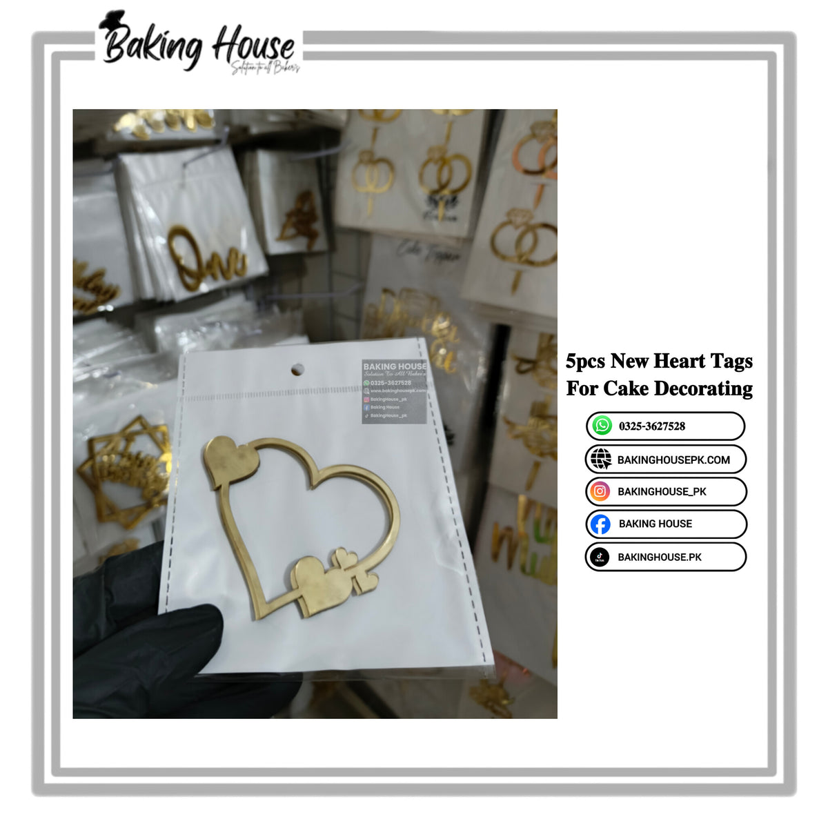 5pcs Heart Acrylic Tags For Cake Decorating