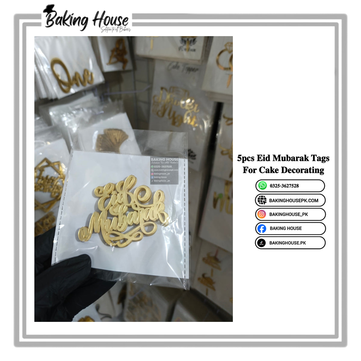 5pcs Eid Mubarak Acrylic Tags For Cake Decorating