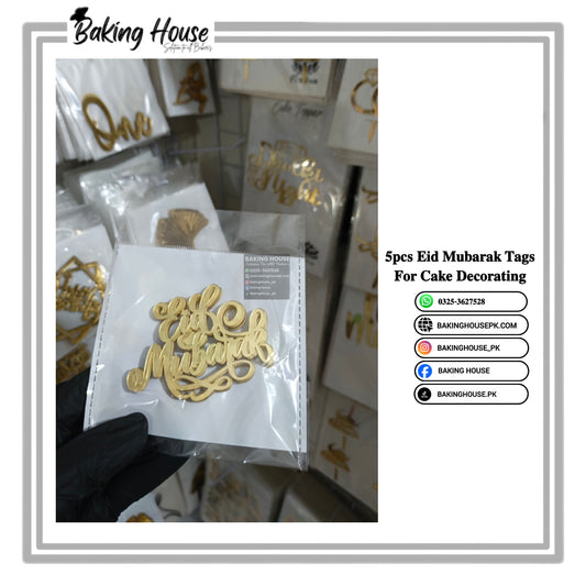 5pcs Eid Mubarak Acrylic Tags For Cake Decorating