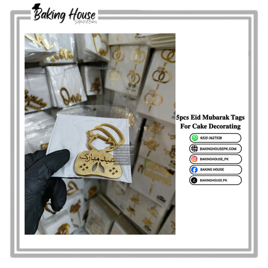 5pcs Eid Mubarak Acrylic Tags For Cake Decorating