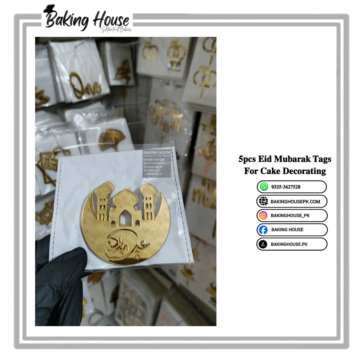 5pcs Eid Mubarak Acrylic Tags For Cake Decorating