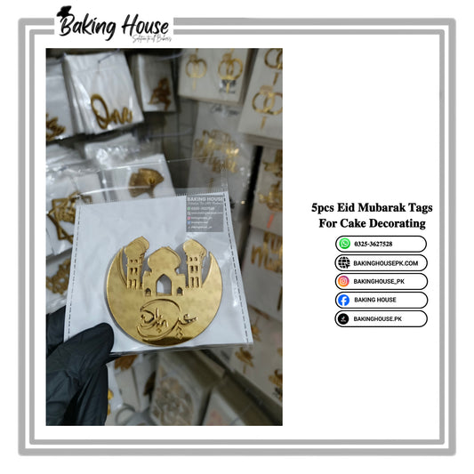 5pcs Eid Mubarak Acrylic Tags For Cake Decorating