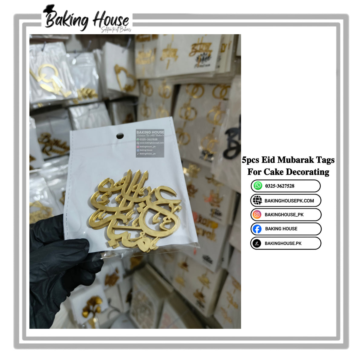 5pcs Eid Mubarak Acrylic Tags For Cake Decorating