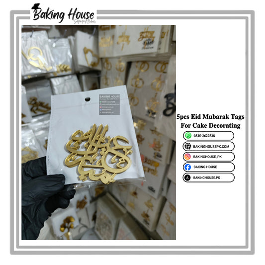 5pcs Eid Mubarak Acrylic Tags For Cake Decorating