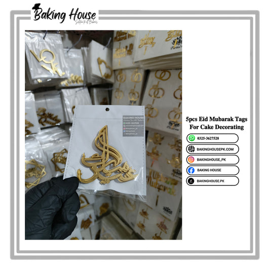 5pcs Eid Mubarak Acrylic Tags For Cake Decorating