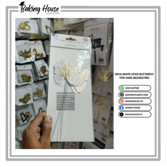 6pcs White Stick Butterfly For Cake Decorating