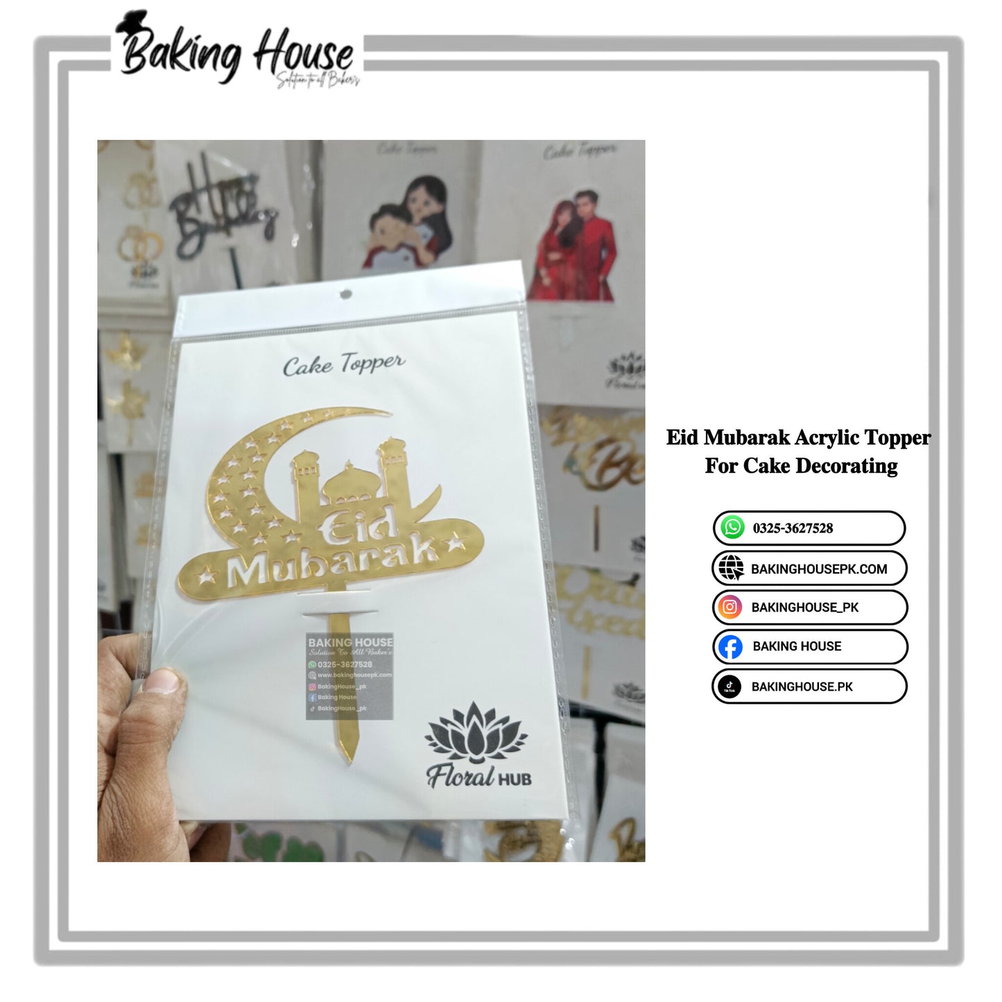 Eid Mubarak Acrylic Golden Topper For Cake Decorating
