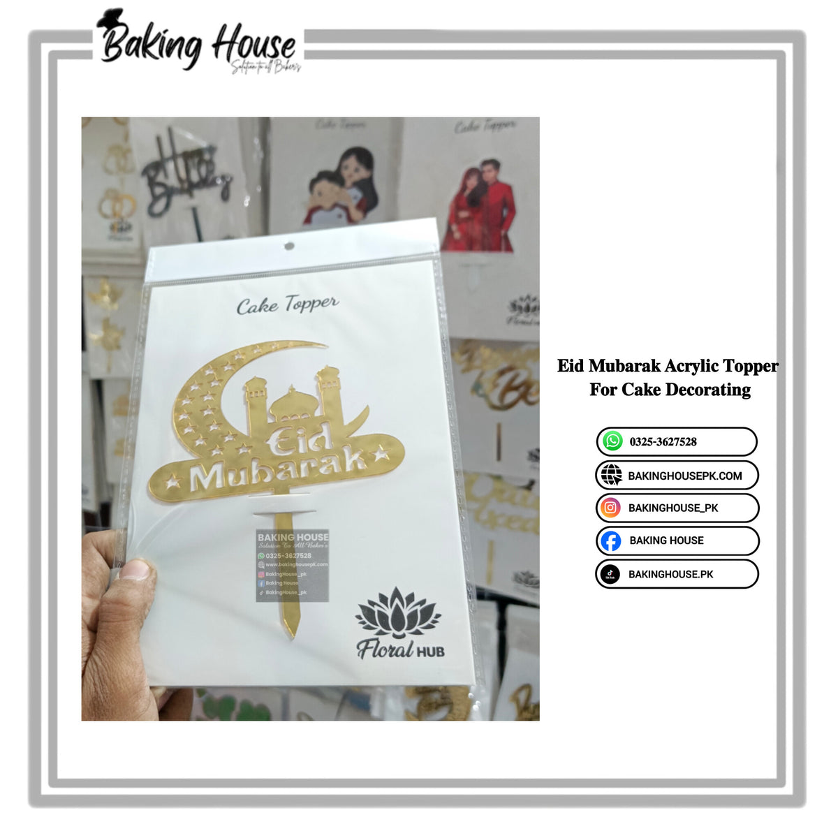 Eid Mubarak Acrylic Golden Topper For Cake Decorating