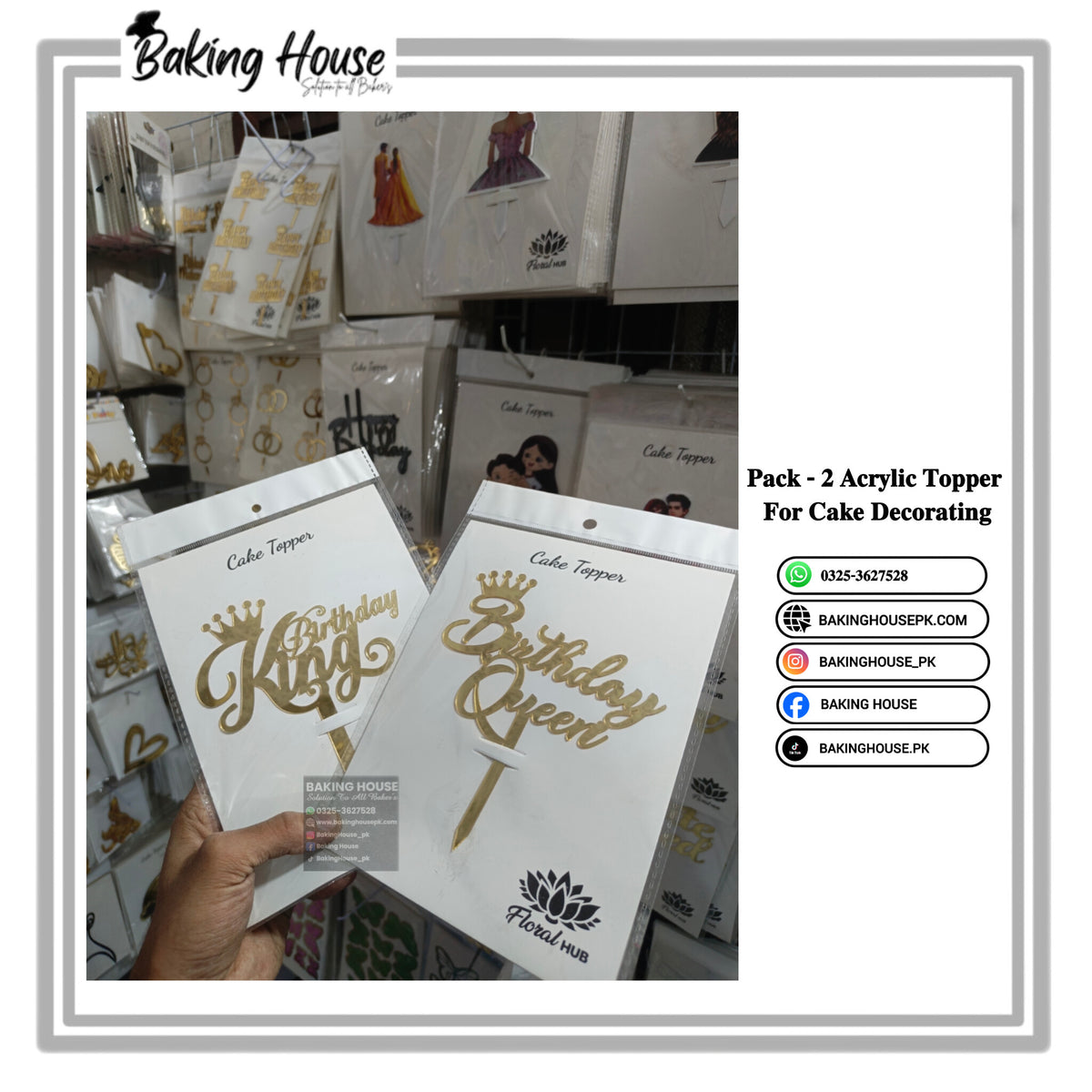 Pack - 2 Birthday King-Queen Acrylic Golden Topper For Cake Decorating