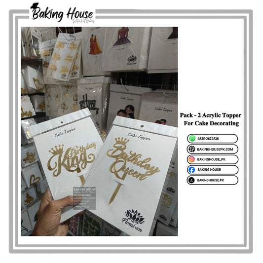 Pack - 2 Birthday King-Queen Acrylic Golden Topper For Cake Decorating