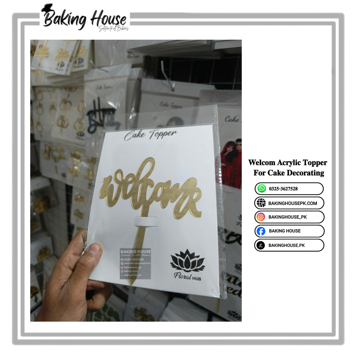 Welcome Acrylic Golden Topper For Cake Decorating