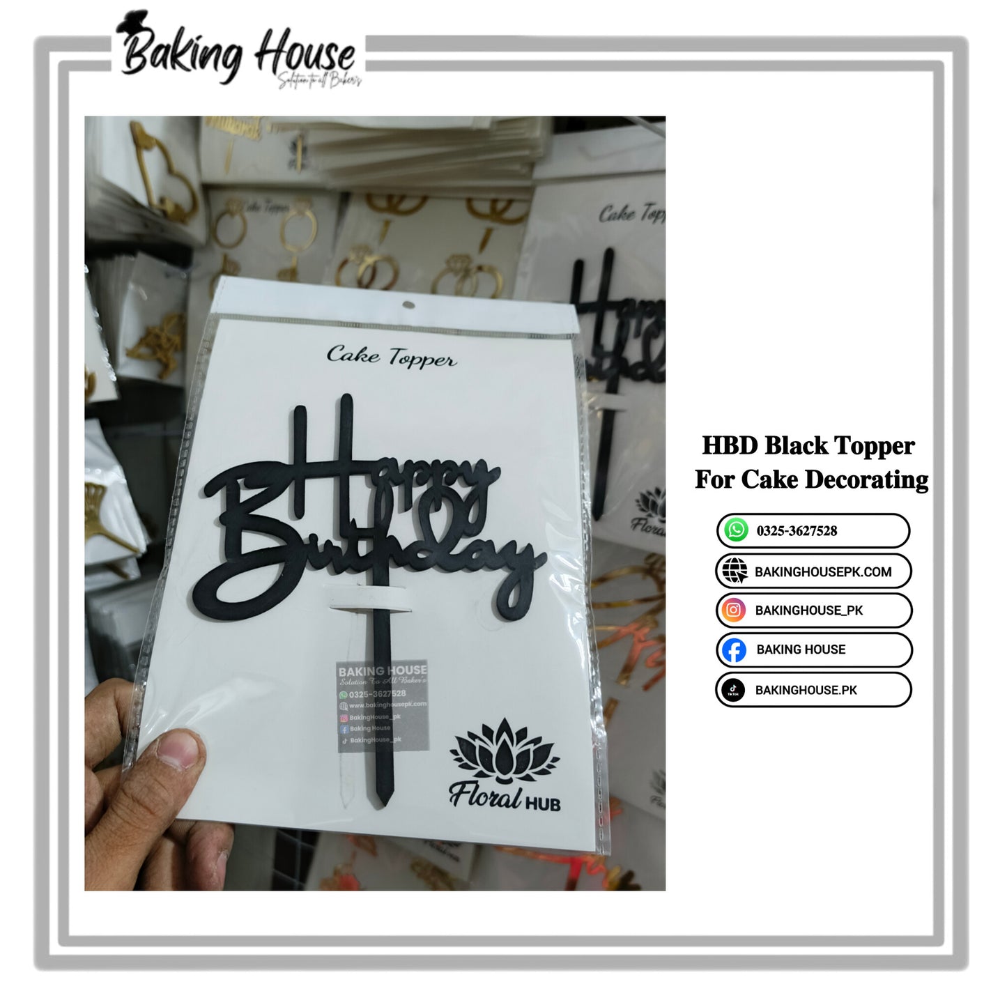 HBD Black Cake Topper For Cake Decorating