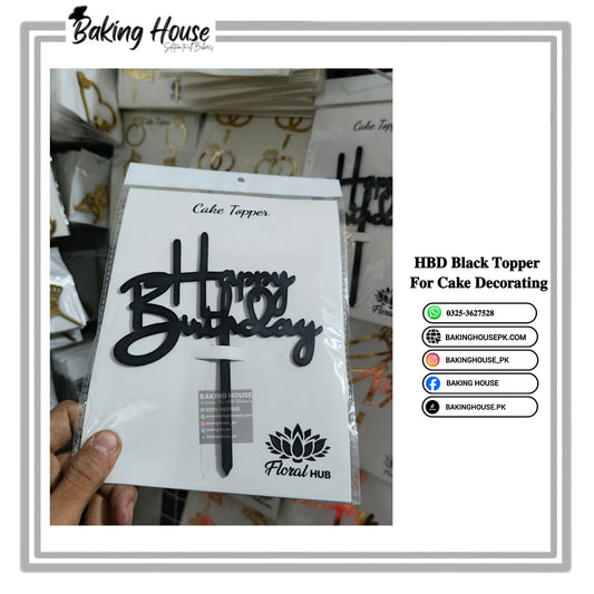 HBD Black Cake Topper For Cake Decorating