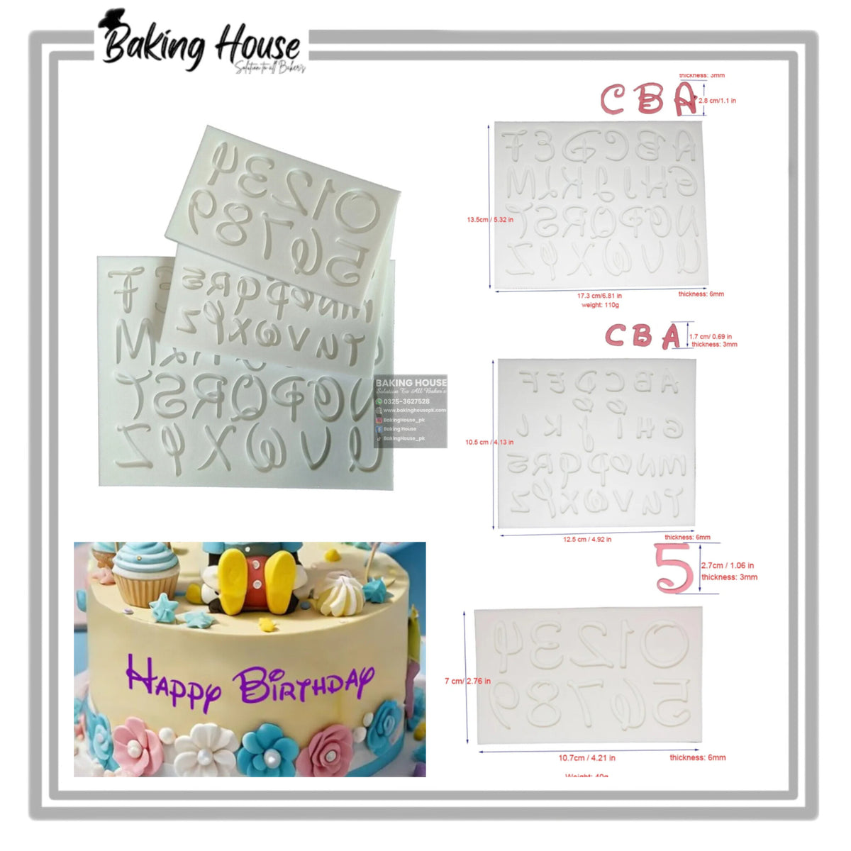 3D Upper Alphabet - Lower Alphabet - Number Scilcon Fondant Mould For Cake Decorating