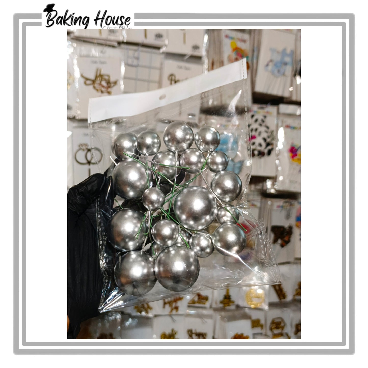 20pcs Silver Round Fox Balls For Cake Decorating