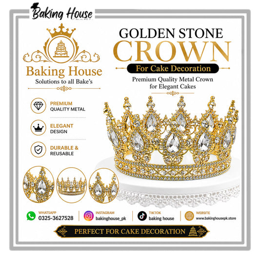 Golden Metal White Stone Crown 5.5inch For Cake Decorating