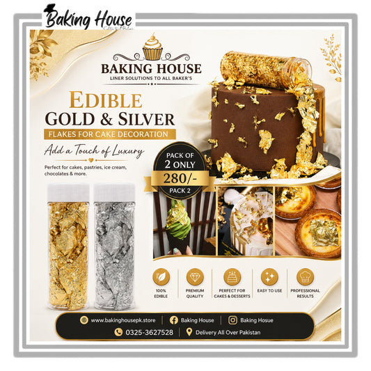 𝐏𝐚𝐜𝐤 𝐨𝐟 𝟐 𝐄𝐝𝐢𝐛𝐥𝐞 𝐆𝐨𝐥𝐝𝐞𝐧 & 𝐒𝐢𝐥𝐯𝐞𝐫 𝐅𝐥𝐚𝐤𝐞𝐬 𝐟𝐨𝐫 𝐂𝐚𝐤𝐞 𝐃𝐞𝐜𝐨𝐫𝐚𝐭𝐢𝐨𝐧